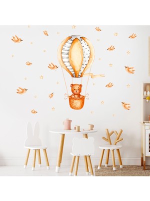 Artikel Balon ile Uçan Ayıcık ve Kuşlar Çocuk Odası Duvar Sticker 50 x 70 cm
