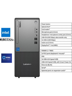 Lenovo Neo 50T Thınkcentre I5-14400 40-Gbddr5 2 Tbssd Intel UHD Graphics 730 Windows 10 Home Masaüstü Bilgisayar 12UD002CTRQB90