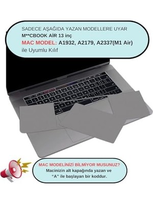Duca Store MacBook Air M1 13 Inç Palm Koruyucu ve Trackpad Koruyucu Uyumlu A2337 A2179 A1932 Retina Çizilme ve Aşınma Koruma Seti Gri