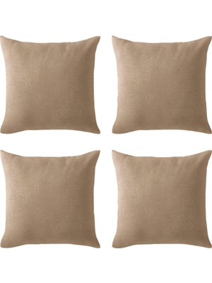 Duca Store De'vor Perde Kırlent Kılıfı 4'lü Set - Gizli Fermuarlı - Kadife Dokulu,bej 43 x 43