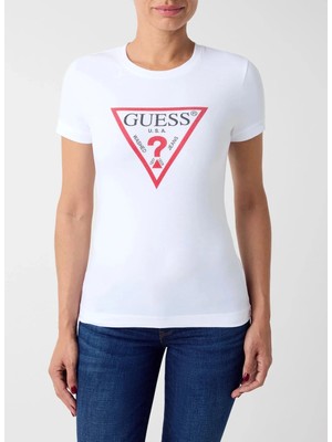 Guess Beyaz Kadın Bisiklet Yaka Slim Fit T-Shirt W6YI54K4870-G011