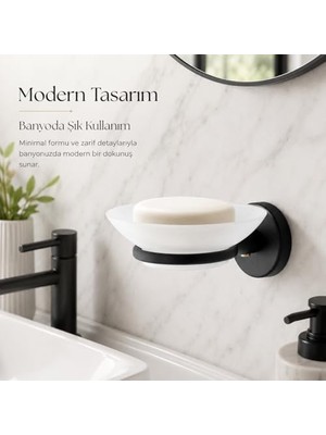 Duca Store Sabunluk Siyah, Duvar Tipi, Metal, Yapışkanlı ve Vidalı Montaj, 35 mm Oval Bantlı Banyo Aksesuarı