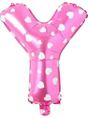 Duca Store Y Harfi 16 Inç Pembe Kalpli Renk Folyo Balon 36 cm (Pembe)