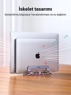 Duca Store Masa Için Dikey Dizüstü Bilgisayar Standı Çift Yuvalı Dizüstü Bilgisayar Standı Tutucu Ayarlanabilir Dock Alüminyum Masaüstü Standı MacBook Air Pro, Microsoft Surface Laptop 4, Lg Gram 17 ile