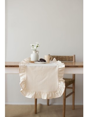 Duca Store Rufle | Fırfırlı Keten Runner 40 x 110 cm (Bej)