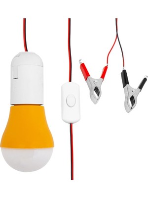 Duca Store 4 Metre Kablolu, Akü Maşalı, 12 Volt, 10 Watt, Beyaz 6500K, LED Ampul, (Dc 12 Volt Aküler Için), Kamp, Karavan, Tekne, 1 Adet,