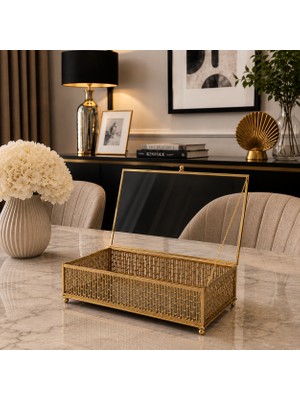 Vien Home Gold Cam Kapaklı Metal Kutu