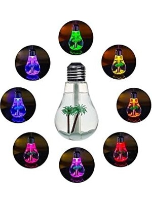 Duca Store Ampul Şekilli Oda/hava Nemlendirici USB Su Hazneli Sıcak Soğuk Buharlı 7 LED Işıklı Gece Lambası