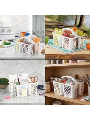 Duca Store 3 Bölmeli Kulplu Düzenleyici Sepet - Taşınabilir Temizlik ve Düzenleme Kutusu - Banyo, Mutfak ve Ofis Için Çok Amaçlı Organizer (30X20X20 Cm)