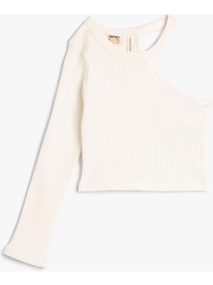 Duca Store Crop Pencere Detaylı Tişört Tek Uzun Kollu Ribanalı Pamuklu