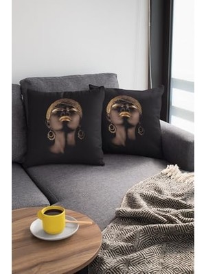 Duca Store 43X43CM Arap Kızı Premium Kumaş Tay Tüyü Döşemelik Dekoratif Çift Taraf Kırlent Yastık Kılıfı KRL272