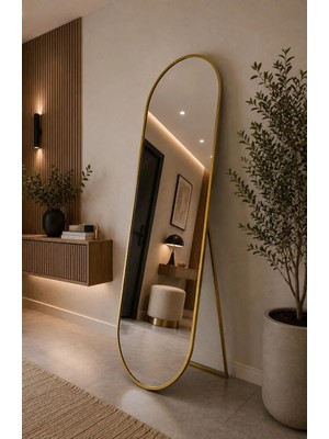 Effe Yapı Dekor Gold Metal Çerçeveli 180X60 cm Elips Model Ayaklı Boy Aynası