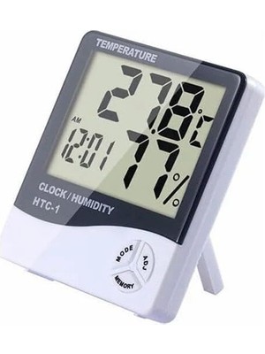 Duca Store Dijital LCD Elektronik Alarm Saat Termometre Higrometre Hava Istasyonu Kapalı Alan Masa Saati Beyaz Siyah