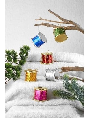 Duca Store Yılbaşı New Year Çam Ağacı Mini Davul SÜS12'LI Çok Renkli Yılbaşı Ağacı Süsü