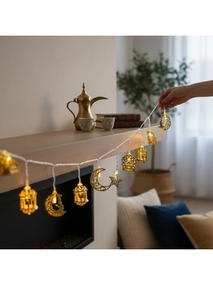 Duca Store 10’lu 2 Metre Pilli LED Ramazan Kandil Temalı Dekoratif Işık, Sarı Işık 2 Modlu Aydınlatma, Oda Balkon ve Duvar Süsleme Için Uygun,şık Tasarım-Ck1 (Ramazan Işığı, 10 Lu 2 Metre)