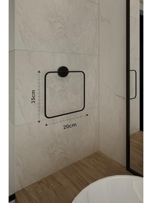 Duca Store Lotus Siyah Kare Havluluk, Yapışkanlı ve Vidalı Montajlı Banyo Havlu Askısı, Mat Siyah Statik Boyama, 35 mm Oval Bantlı Duvar Havluluk, Metal