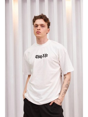 Hace Bazaar Bisiklet Yaka Baskılı Oversize T-Shirt - Beyaz -