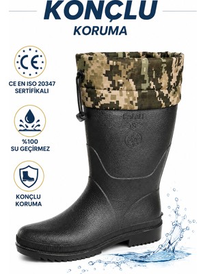 Palalı Del-Rey O4 Ce Belgeli Konçlu Kısa Pvc Iş Çizmesi - Su Geçirmez Unisex Bağ Bahçe Kurye Oto Yıkama Avcı Çizmesi 30CM