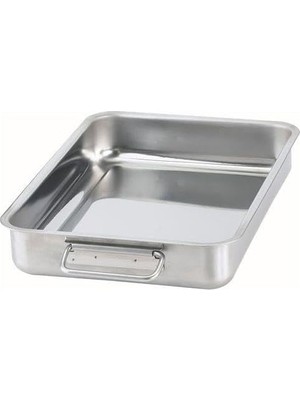 Duca Store Metal Kare Fırın Kabı 24X34 cm Paslanmaz Çelik Kulplu Kare Fırın Pişirme Tepsisi