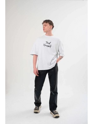 Hace Bazaar Bisiklet Yaka Baskılı Oversize T-Shirt - Beyaz -