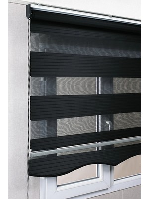 Bizden Perde Etekli Siyah Pileli Zebra Kaliteli Güneşlik Stor Perde