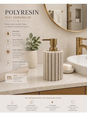 Duca Store Polyresin Sıvı Sabunluk, Modern Çizgili, Krem Renk, Mat Doku, Sıvı Sabun, Pompalı, Kozmetik Şişesi, Doldurulabilir Sıvı Sabunluk, Banyo Mutfak Lavabo Otel Karavan Mien Aksesuarı