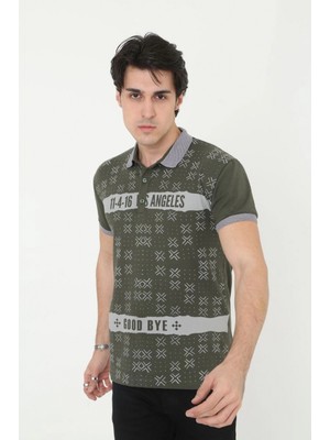 Hace Bazaar Yakalı Slim Fit Baskılı T-Shirt - Haki -