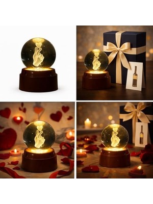 Duca Store 3D Kristal Küre Gece Lambası, Parmak Kalp Tasarımlı, LED Aydınlatmalı, Ahşap Tabanlı, Romantik Hediye