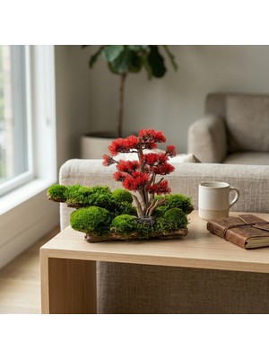 Decoroon El Yapımı Bonsai Masa Dekoru – Gerçek Şoklanmış Yosunlu & Ağaç Kabuklu Japandi Dekoratif Obje, Orta Sehpa & Ofis Dekoru