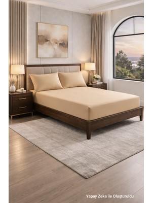 Homenup 120X200 Tek Kişilik Lastikli Çarşaf (Nevresim Kumaşı) Pamuk-Polyester Bej