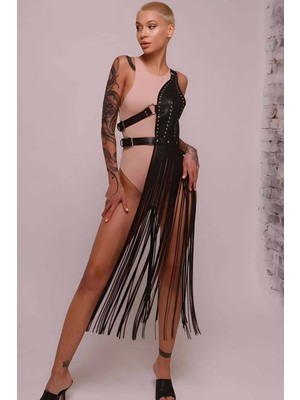 Beru Püsküllü Deri Ceket Harness, Püsküllü Seksi Deri Harness - BRF1014 Beru Najmaddin