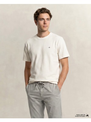 Gant Erkek Beyaz Bisiklet Yaka Regular Fit Logolu T-Shirt 2326180T.113