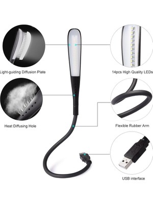 Duca Store 3 Mod Seviyeli Dokunmatik USB LED Masa Lambası, 14 LED Beyaz Işık, Ayarlanabilir Parlaklık, Kitap Okuma Lambası, Çalışma Masası Ofis Lambası, Pc, Laptop Uyumlu, Gece Lambası
