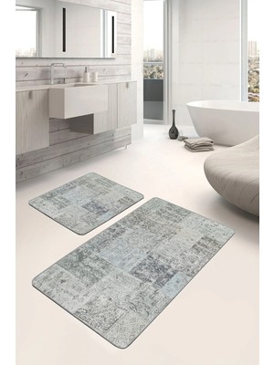 Rem Home Remhome 2li Set Renkli Zeminde Halı Motifli Modern Desenli Avangarde Etnik Motifler 2'li Banyo Paspas Takımı Takım Banyo Paspası