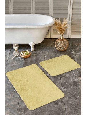 Rem Home Remhome 2'li Set Düz Renk Hardal 2'li Banyo & Mutfak Paspas Takımı Takım Banyo Paspası