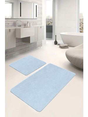 Rem Home Remhome 2'li Set Düz Renk Bebek Mavi 2'li Banyo & Mutfak Paspas Takımı Takım Banyo Paspası