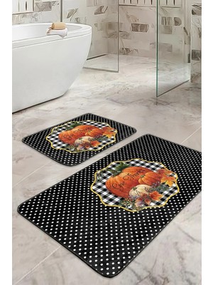 Rem Home Remhome Kabak Temalı Give Thanks Temalı 2'li Mutfak Paspas Takımı & Banyo Halısı Seti Takım Banyo Paspası