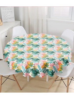 Rem Home Remhome Soyut Renkli Yaprak Motifli Dijital Baskılı Modern Yuvarlak Masa Örtüsü - Çap 140CM 140 x 140 cm