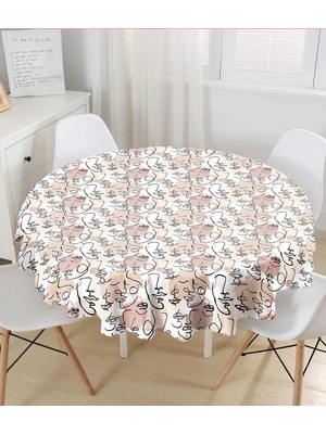 Rem Home Remhome Botanik Portre Dijital Baskılı Özel Tasarım Yuvarlak Masa Örtüsü - Çap 140CM 140 x 140 cm