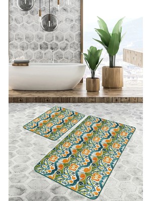 Rem Home Remhome Özel Tasarım Dijital Baskılı 2'li Banyo Paspas Takımı & Mutfak Paspas Seti Takım Banyo Paspası