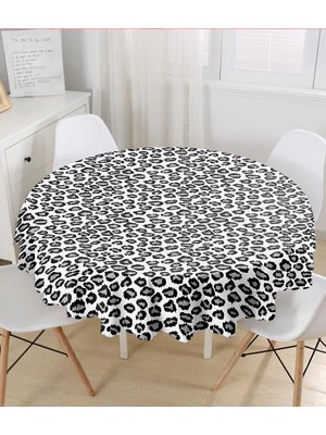 Rem Home Remhome Gri Zemin Üzerinde Geometrik Çizim Dijital Baskılı Modern Yuvarlak Masa Örtüsü - Çap 140CM 140 x 140 cm