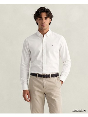 Gant Erkek Beyaz Düğmeli Yaka Logolu Gömlek 3826155T.113