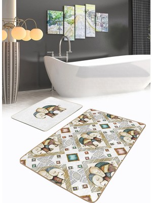 Rem Home Remhome Etnik Fil Figürlü 2'li Mutfak Paspas Seti & Banyo Halı Takımı Takım Banyo Paspası