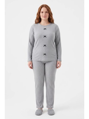 Sleeproom Büyük Beden Kaşkorse Mevsimlik Gri Pijama Takımı