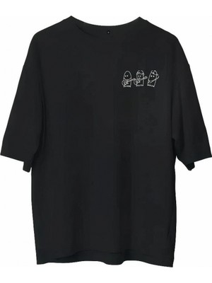 Hace Bazaar Bisiklet Yaka Baskılı Oversize T-Shirt - Siyah -