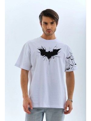 Hace Bazaar Ön ve Kol Baskılı Oversize T-Shirt - Beyaz -