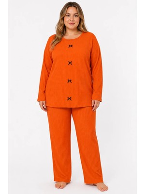 Sleeproom Büyük Beden Kaşkorse Mevsimlik Turuncu Pijama Takımı