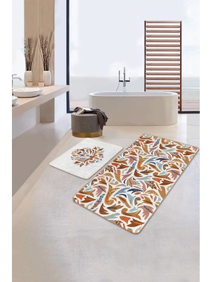 Rem Home Remhome Renkli Otantik Motifli 2'li Mutfak Paspas Takımı & Banyo Halısı Seti Takım Banyo Paspası
