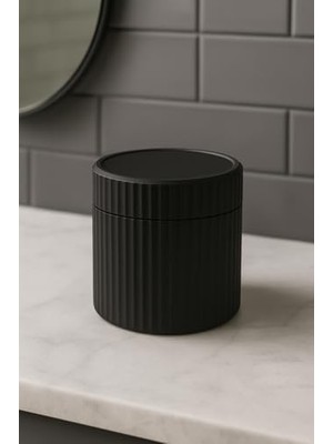 Duca Store 3'lü Banyo Düzenleyici Seti Toka Kutusu Pamukluk Makyaj ve Kulak Çubuğu Kutusu Organizeri Siyah