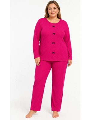 Sleeproom Büyük Beden Kaşkorse Mevsimlik Koyu Pembe Pijama Takımı